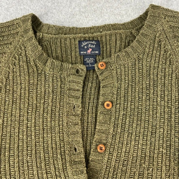 Abercrombie & Fitch Y2K Olive‎ Green Knit Henley Sweater Wool Blend Womens Large - Picture 3 of 10